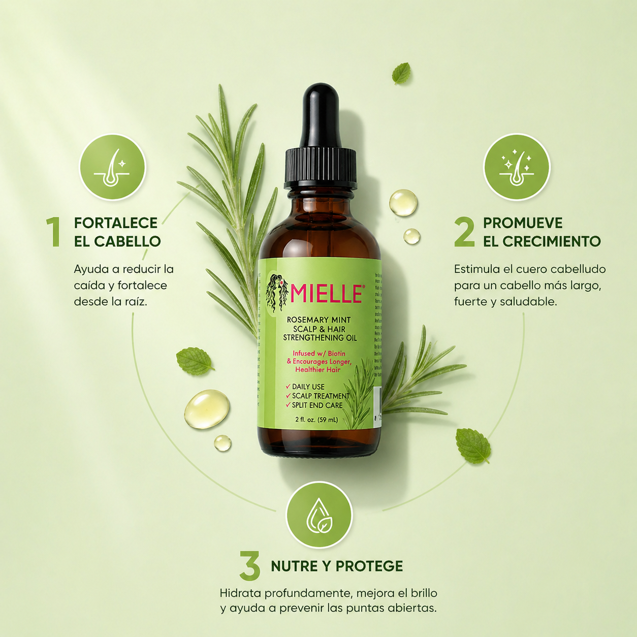 Mielle Serum Capilar 2x1 - Aceite que fortalece y activa crecimiento capilar
